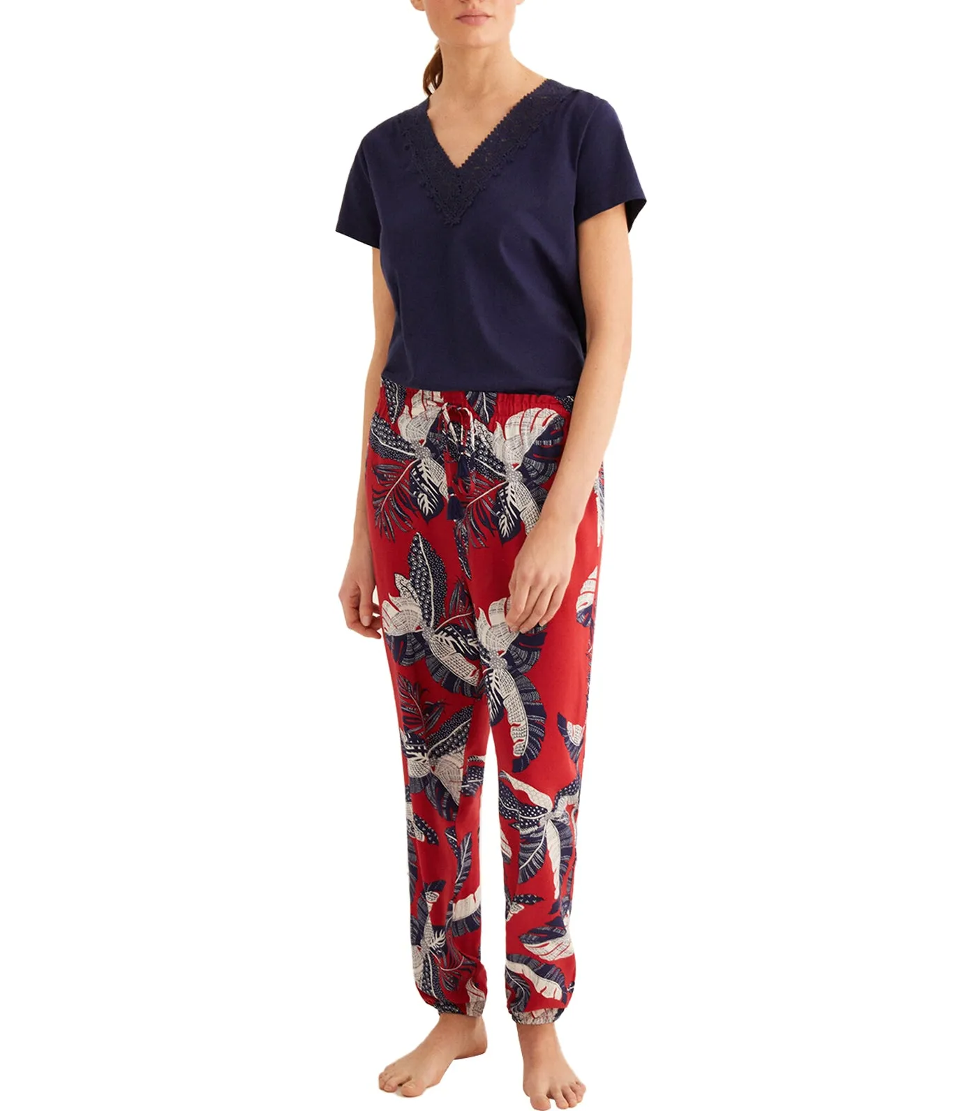 Long Printed Cotton Pajama Pants Red