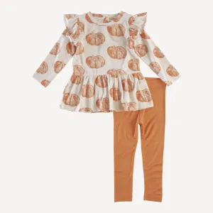 long sleeve flutter drop waist top   legging set | harvest pumpkin | lenzing modal