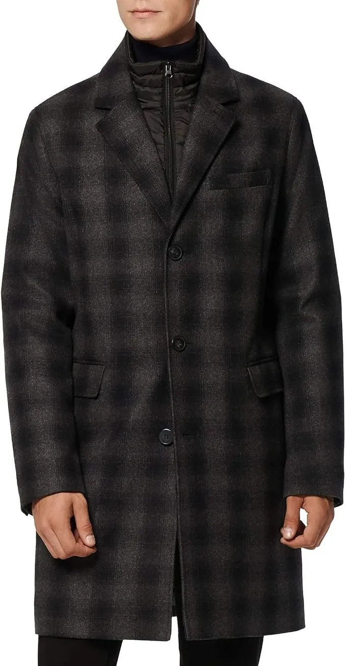 Marc New York by Andrew Marc Men's 38" Rigel Wool Coat Stand Collar Jacket with Removable Quilted Bib Insert