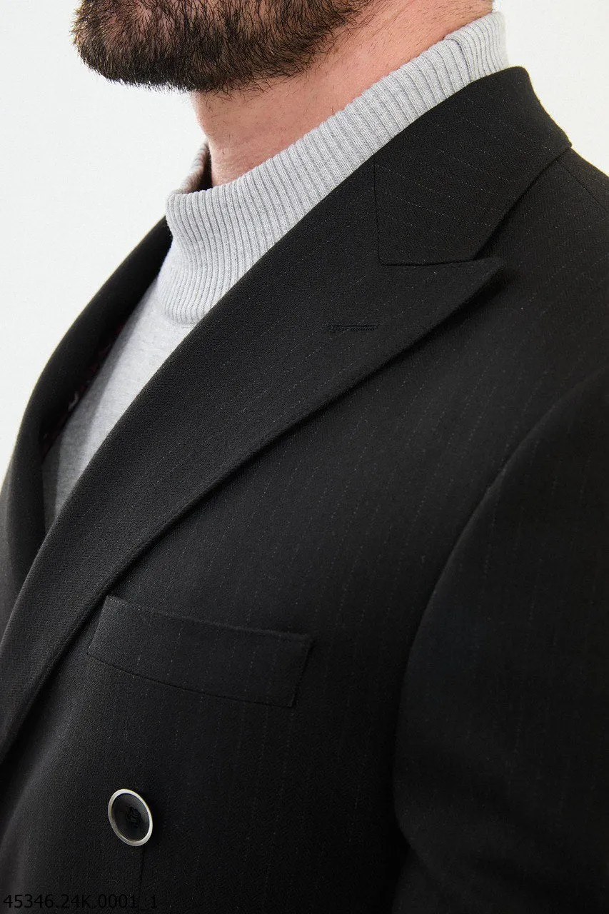 Men's Black Double-Breasted Suit.