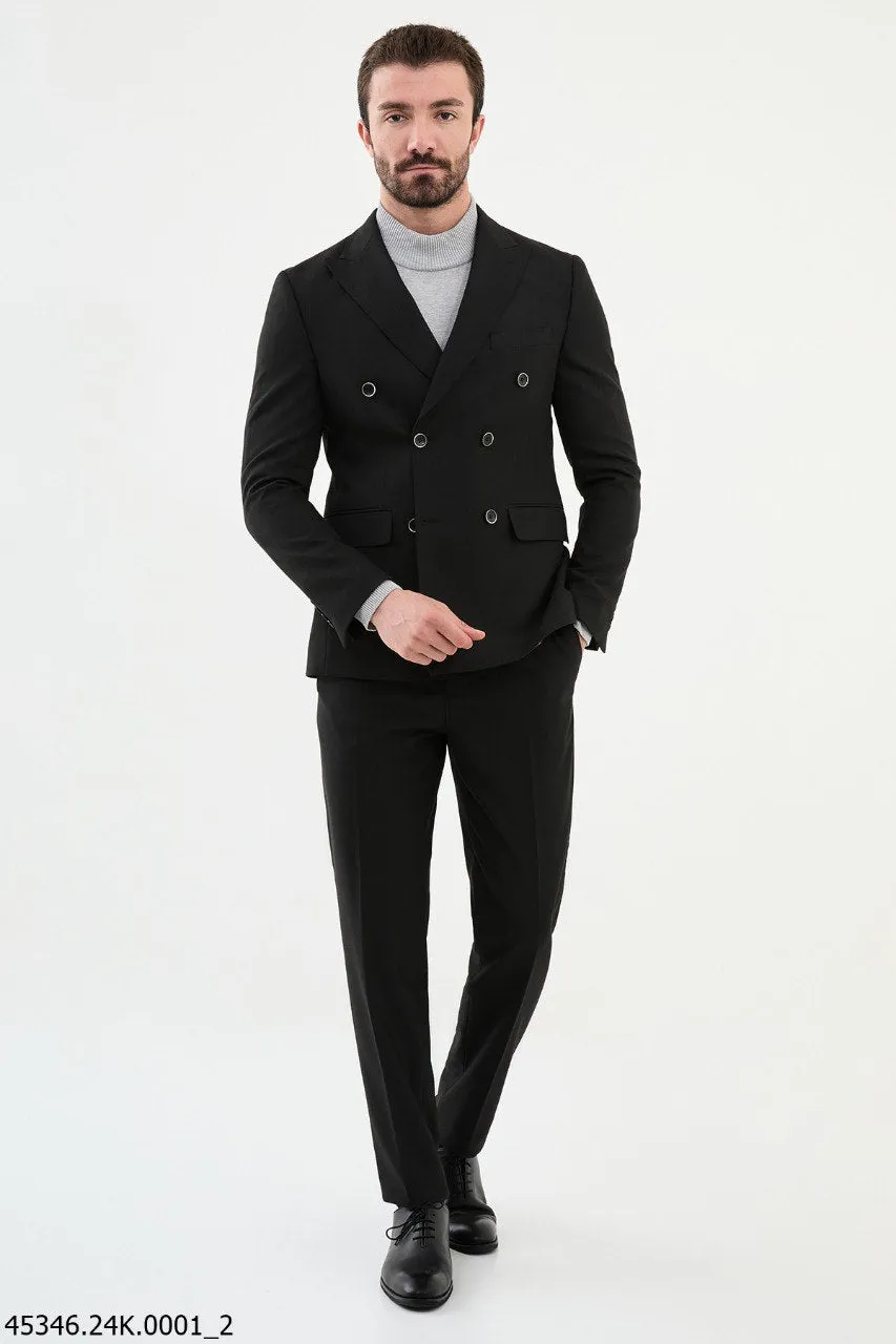 Men's Black Double-Breasted Suit.