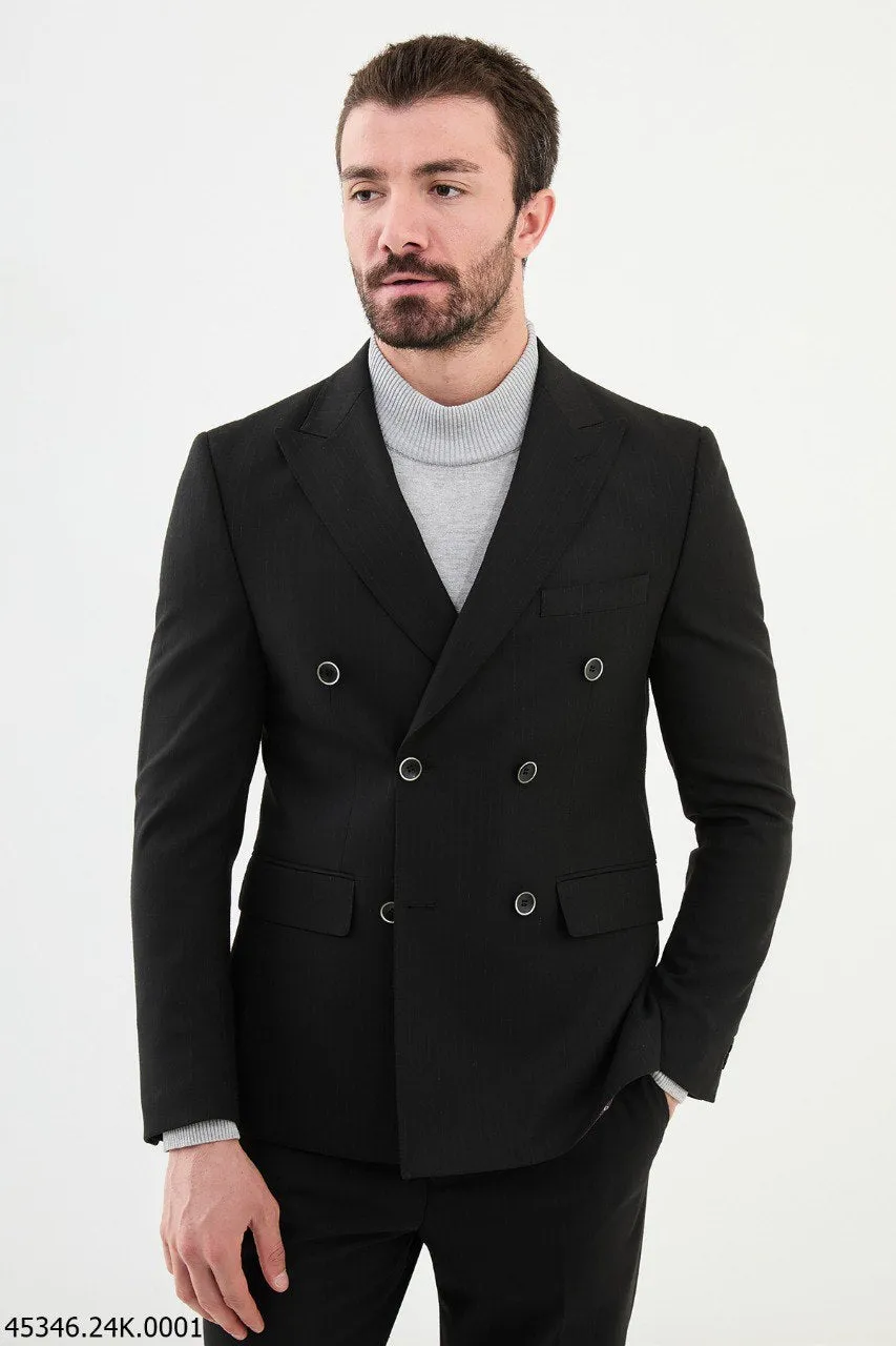 Men's Black Double-Breasted Suit.