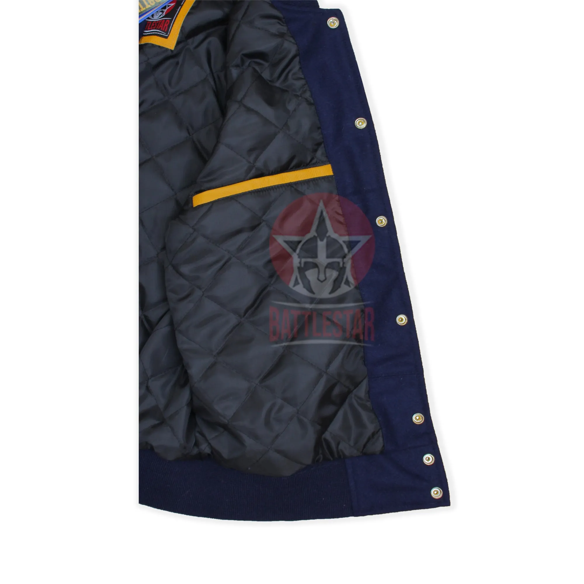 Navy Blue wool Gold Yellow Leather Varsity Baseball Jacket