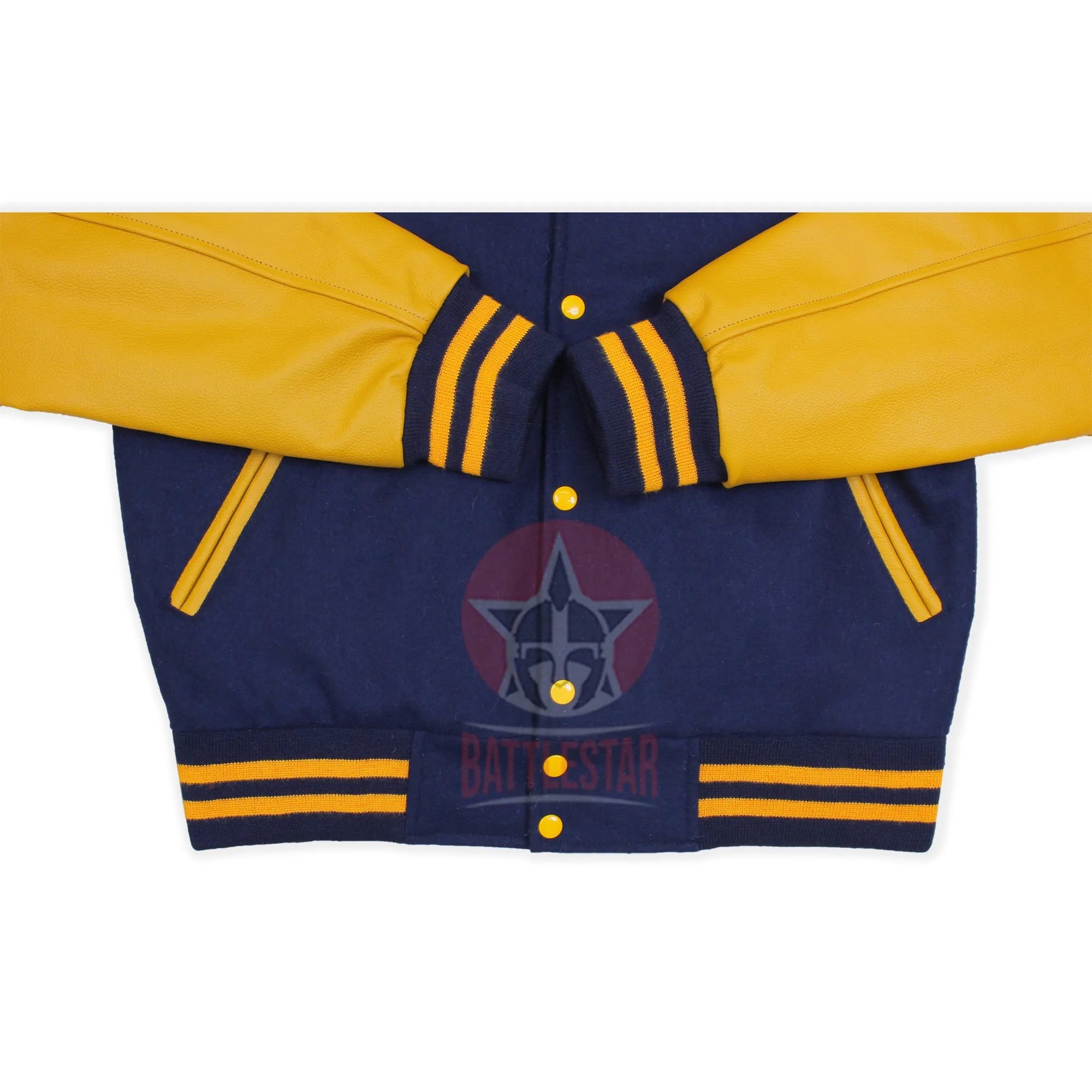 Navy Blue wool Gold Yellow Leather Varsity Baseball Jacket