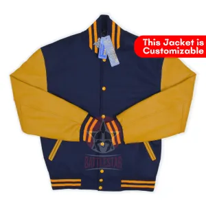 Navy Blue wool Gold Yellow Leather Varsity Baseball Jacket