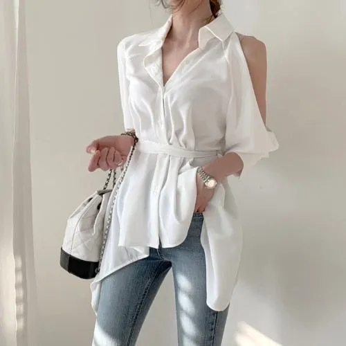 Off Shoulder Women Blouses | Hollow Out Style Tops | Women Casual Blouse | Solid Color Tops | Women Pullover Crop Tops | Korean Style Tops