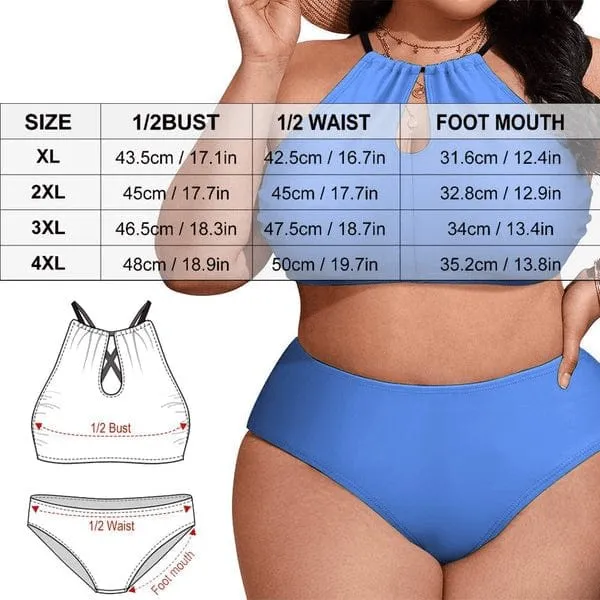 #Plus Size Halter Bikini-Custom Face&Name She Belongs To Plus Size Swimsuit High Neck Cutout High Waisted Bikini Personalized Women's Two Piece Swimsuit Beach Outfits