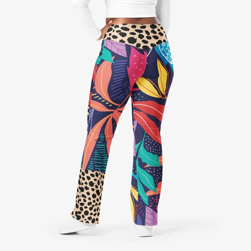 Recycled Flare leggings "Animal Leaves" Blue/Orange/Green