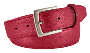 Red Pebbled Leather Belt, Signature Buckle (Brushed Silver)