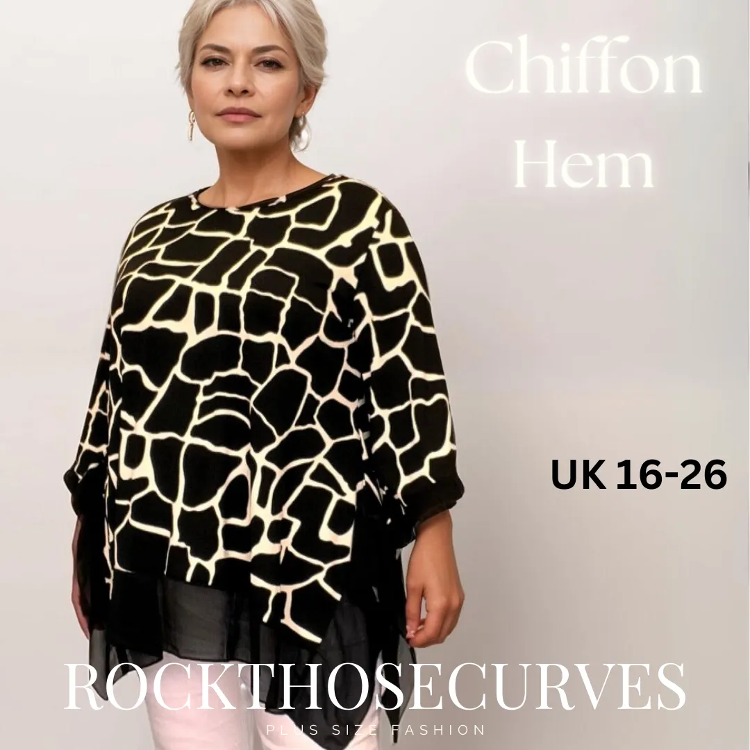 ROCKTHOSECURVES ANIMAL PRINT 3/4 SLEEVE TOP WITH CHIFFON HANKY HEM