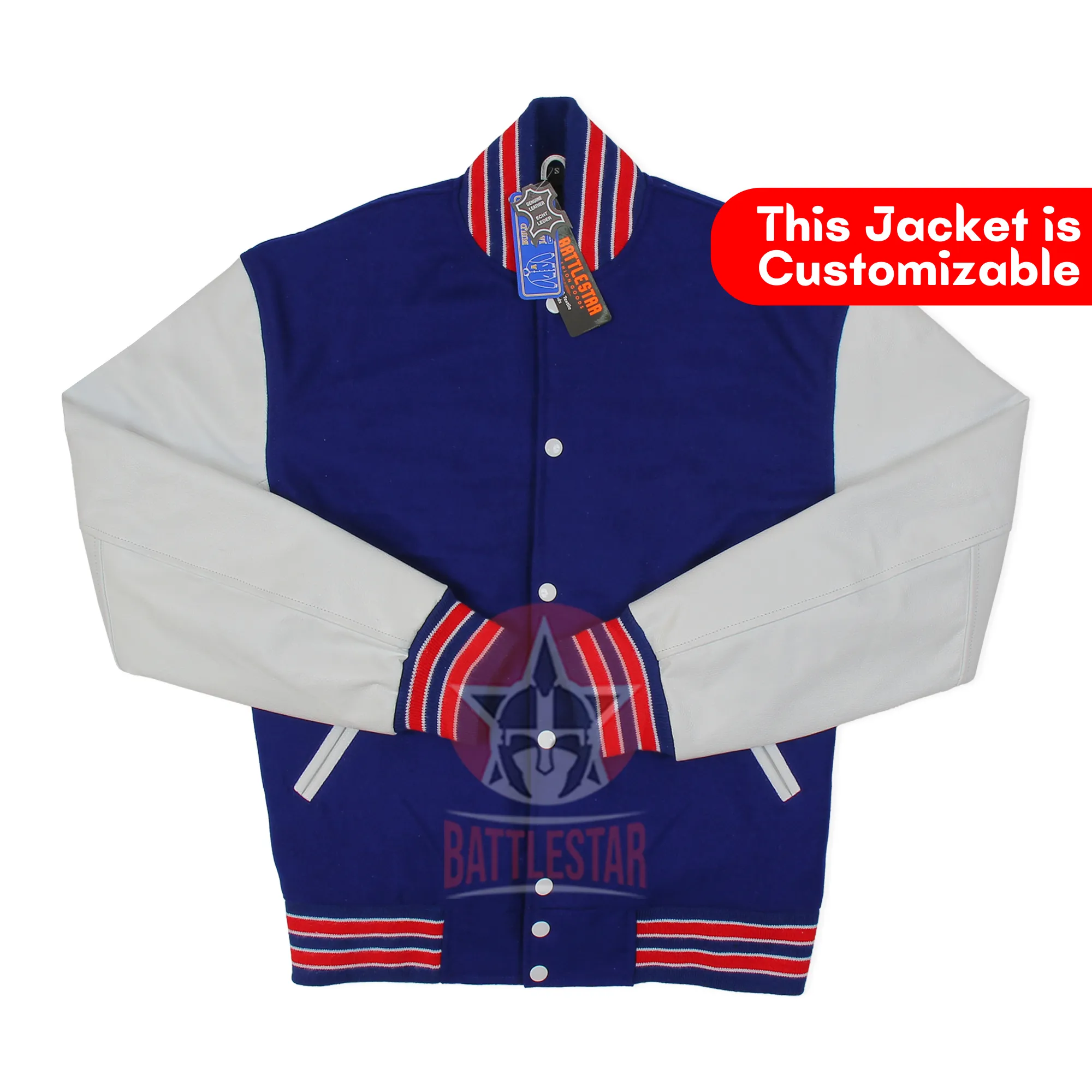 Royal Blue Wool White Leather Sleeves Varsity Jacket