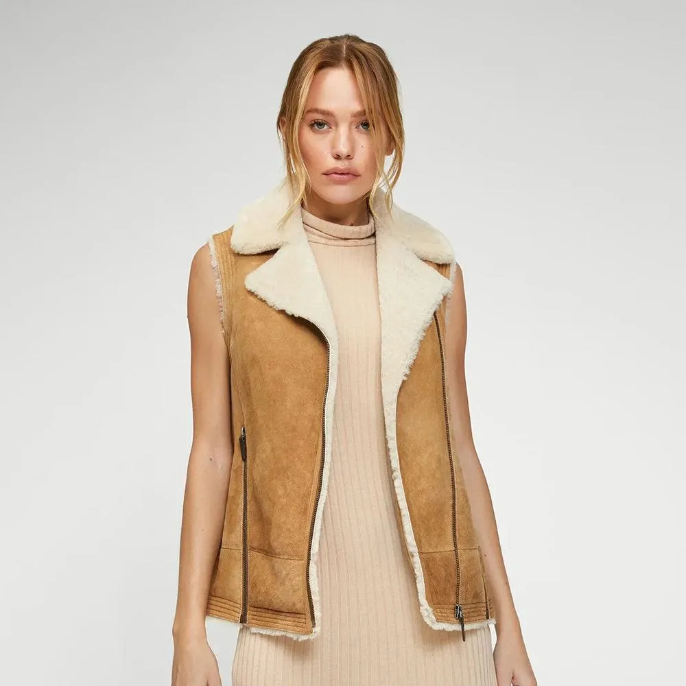 Sheepskin Shearling Leather Vest Womens