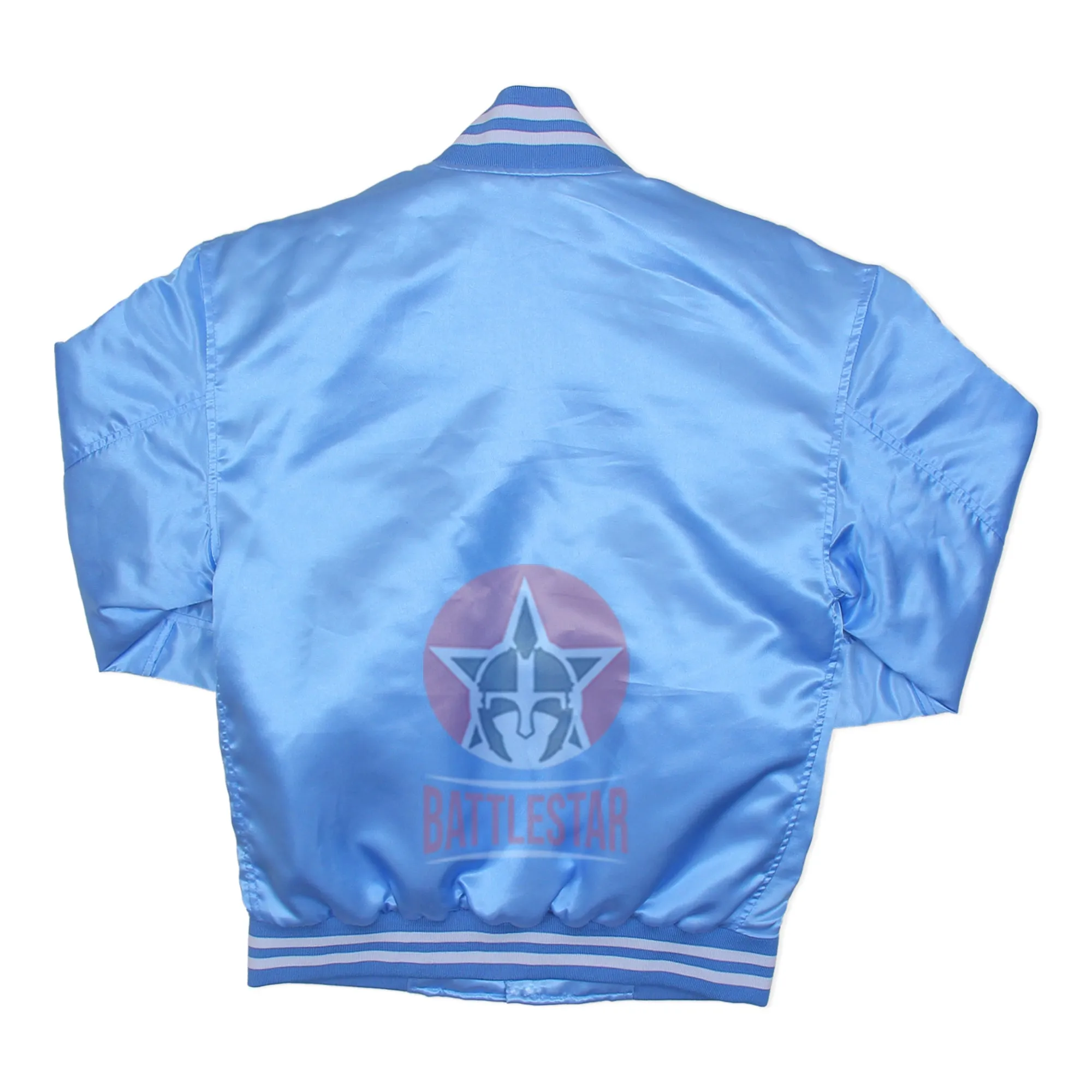 Sky Blue Satin Varsity Baseball Jacket White Rib