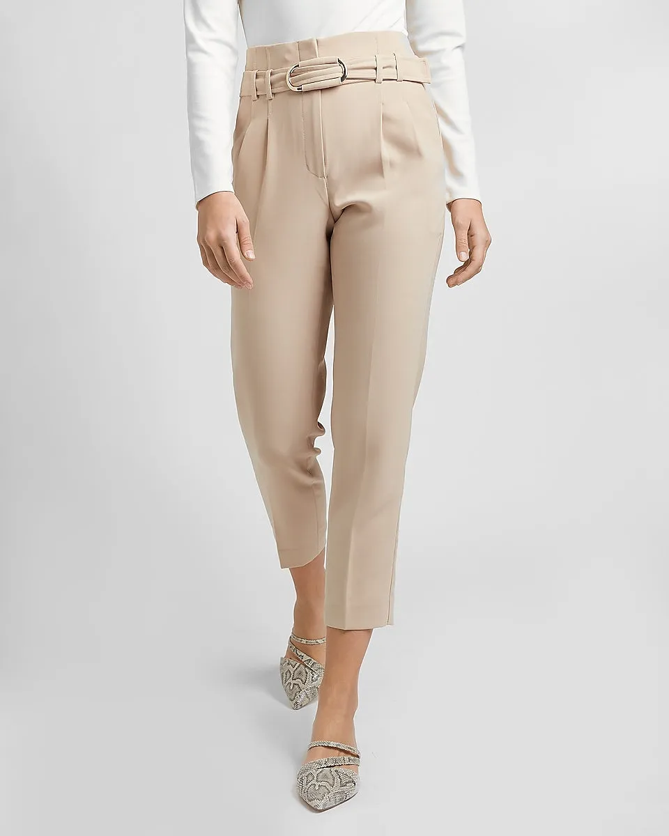 Super High Waisted Belted Ankle Pant in Beige