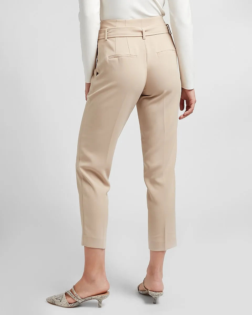 Super High Waisted Belted Ankle Pant in Beige