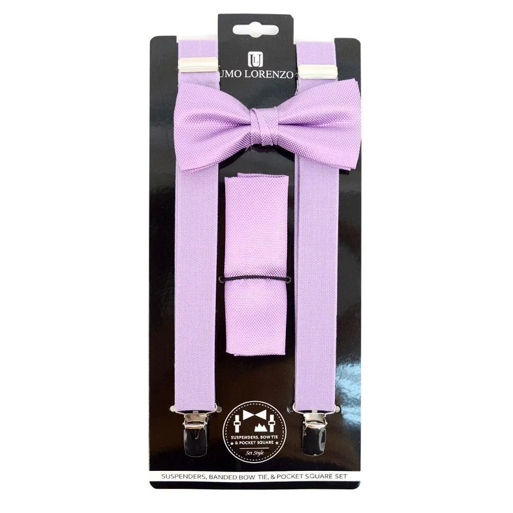 Suspender, Bow Tie & Pocket Square Set - Lavender