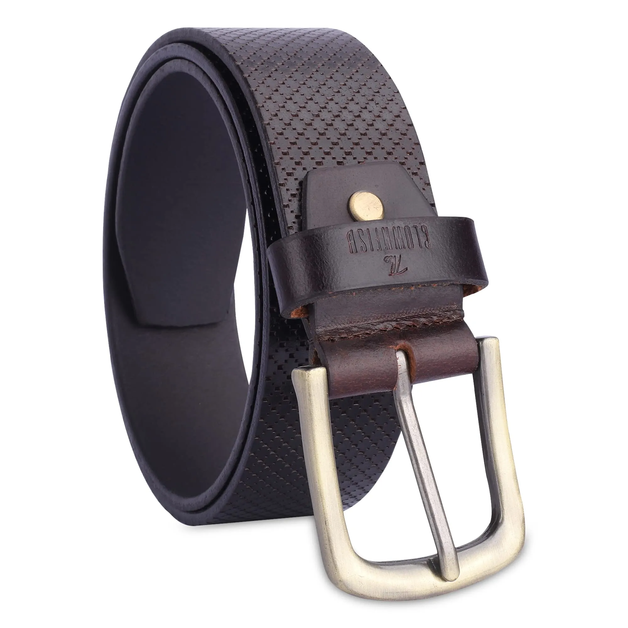 THE CLOWNFISH Men's Genuine Leather Belt with Embossed Design - Dark Chocolate (Size - 36 inches)