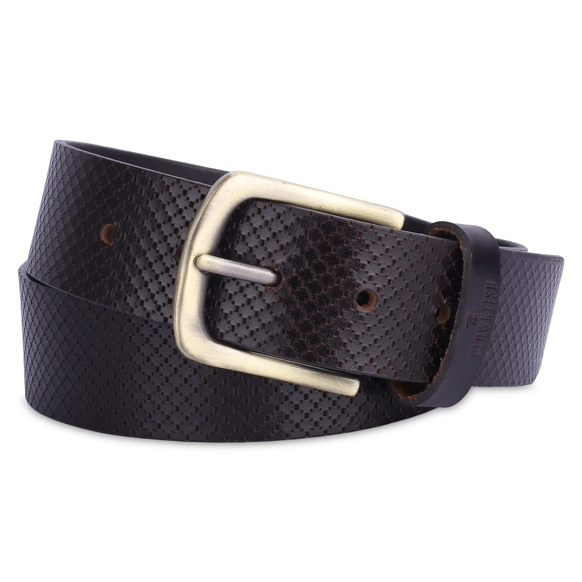 THE CLOWNFISH Men's Genuine Leather Belt with Embossed Design - Dark Chocolate (Size - 36 inches)