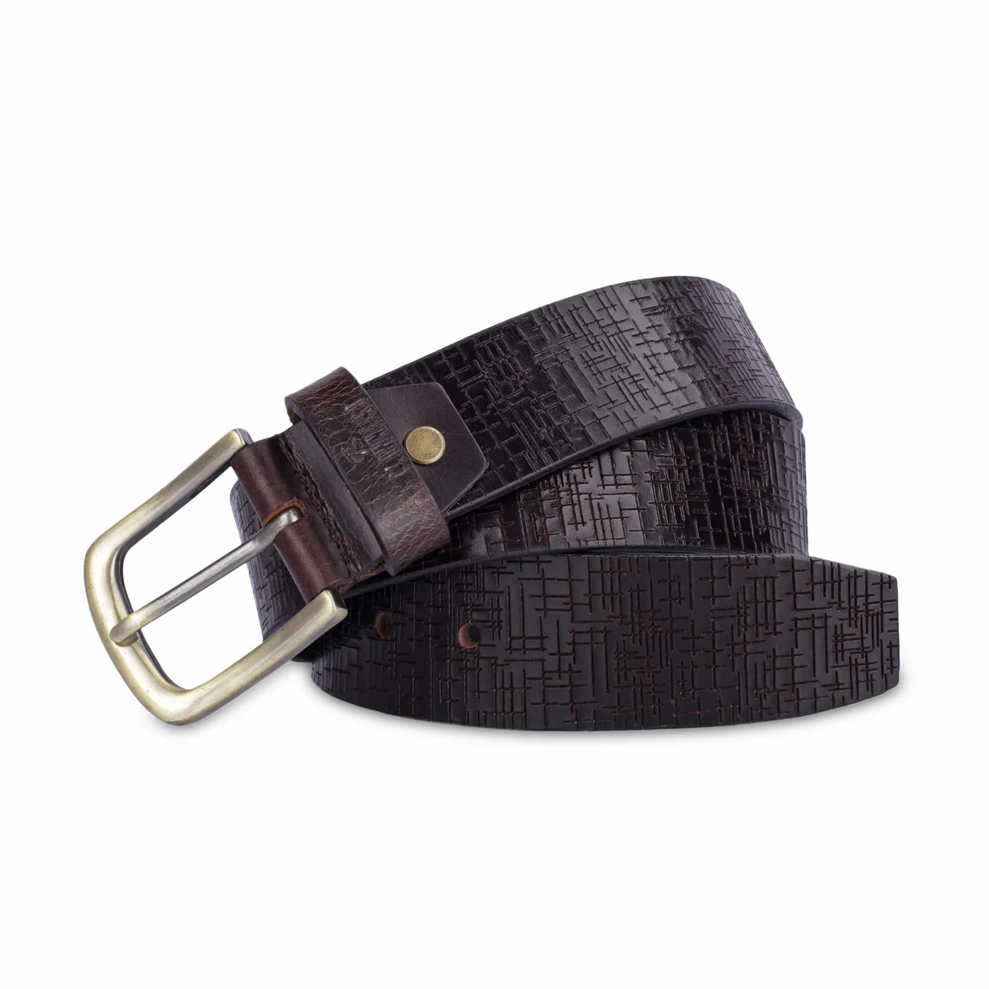 THE CLOWNFISH Men's Genuine Leather Belt with Textured Design- Brown (Size-32 inches)