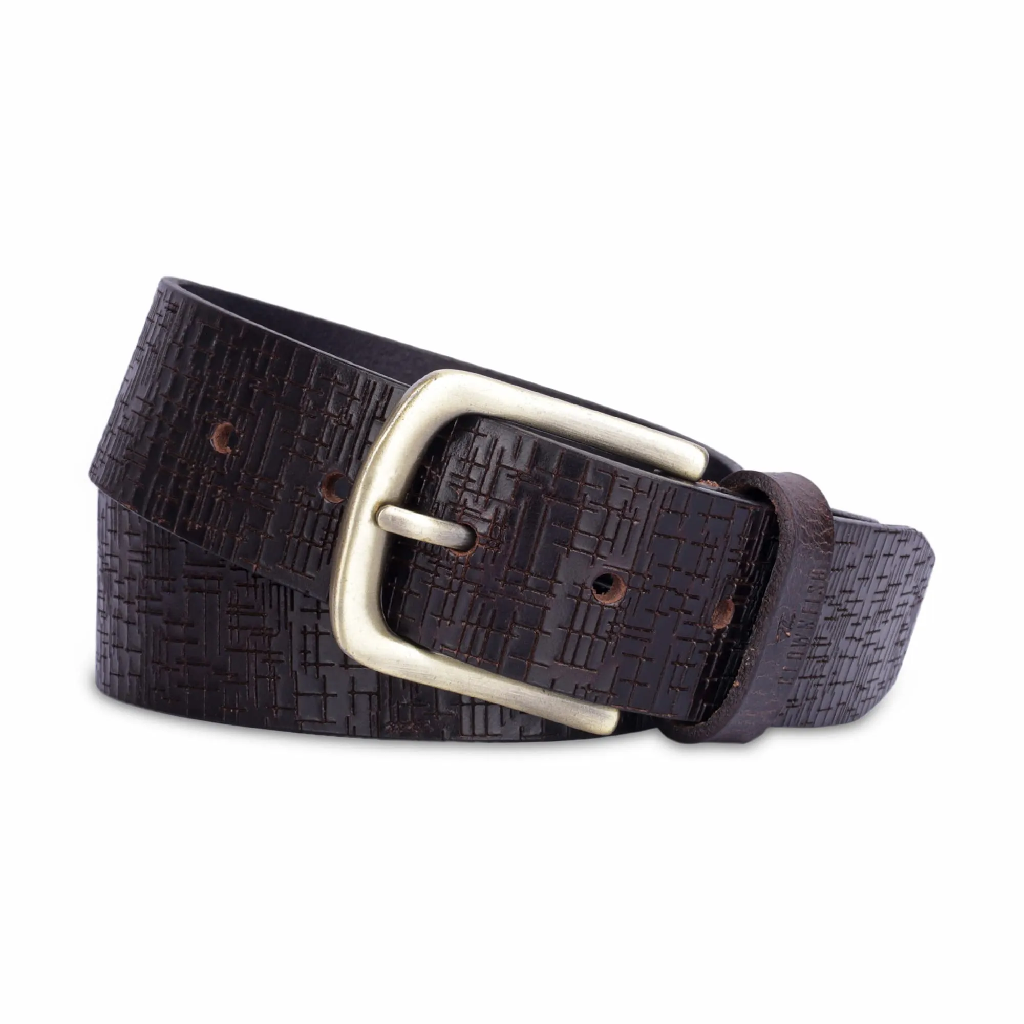 THE CLOWNFISH Men's Genuine Leather Belt with Textured Design- Brown (Size-32 inches)