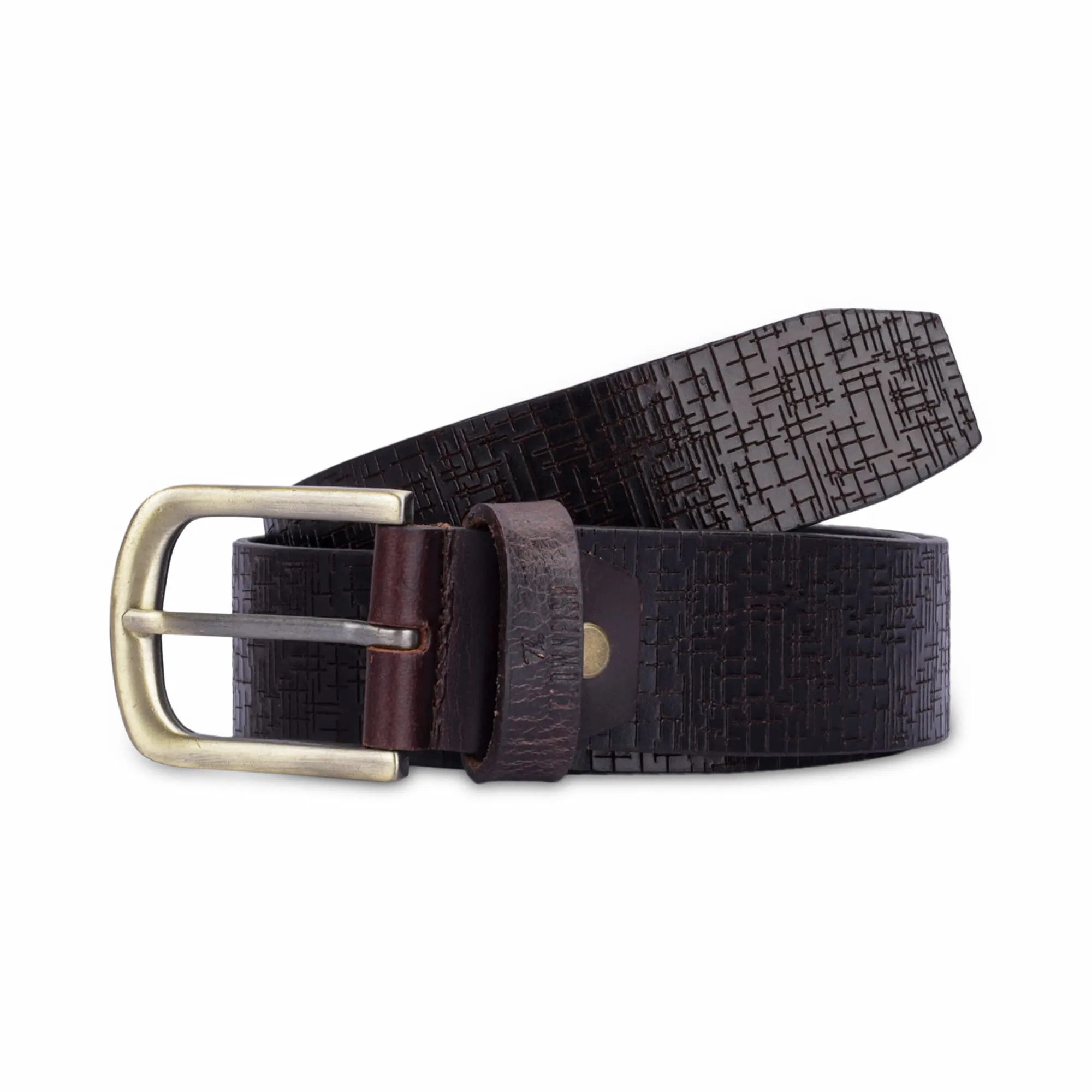 THE CLOWNFISH Men's Genuine Leather Belt with Textured Design- Brown (Size-32 inches)