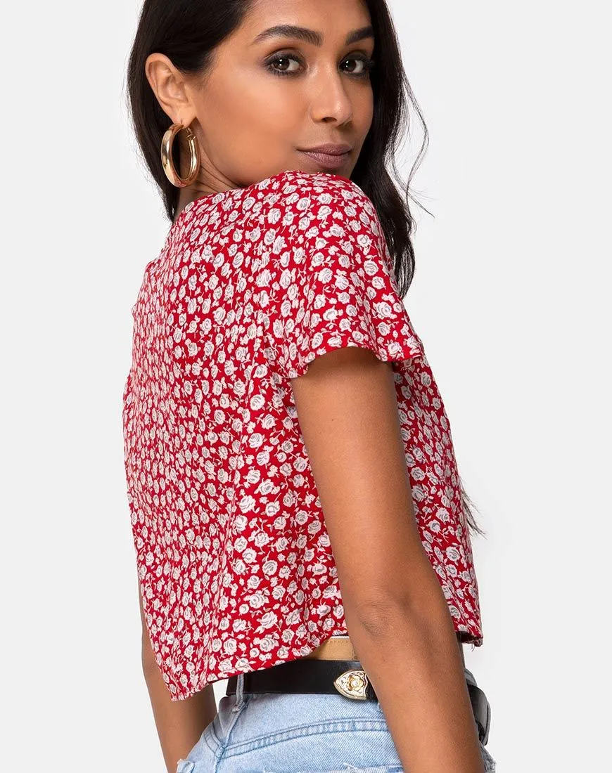 Vaco Blouse in Ditsy Red Rose and Silver