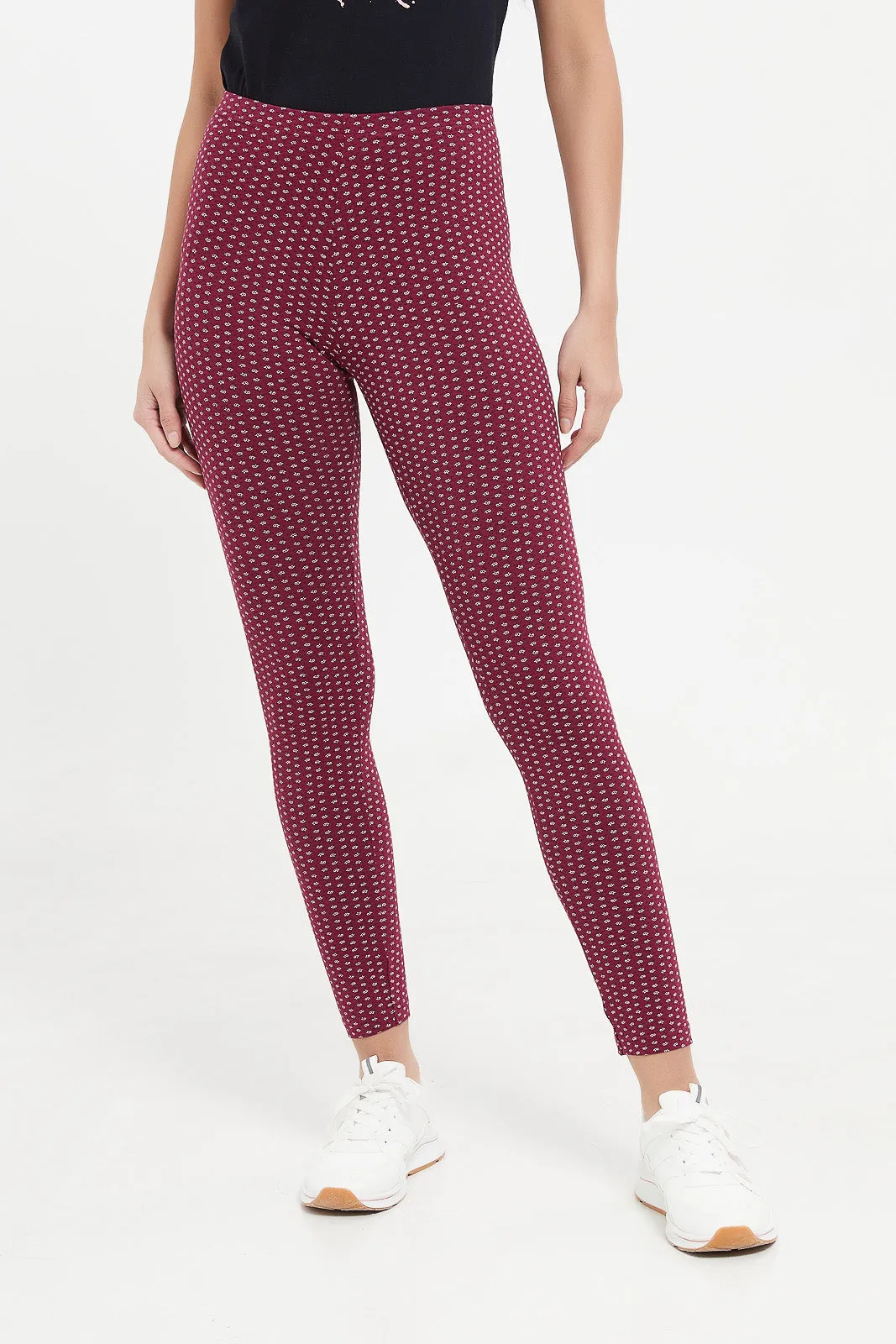 Women Burgundy Checked Leggings