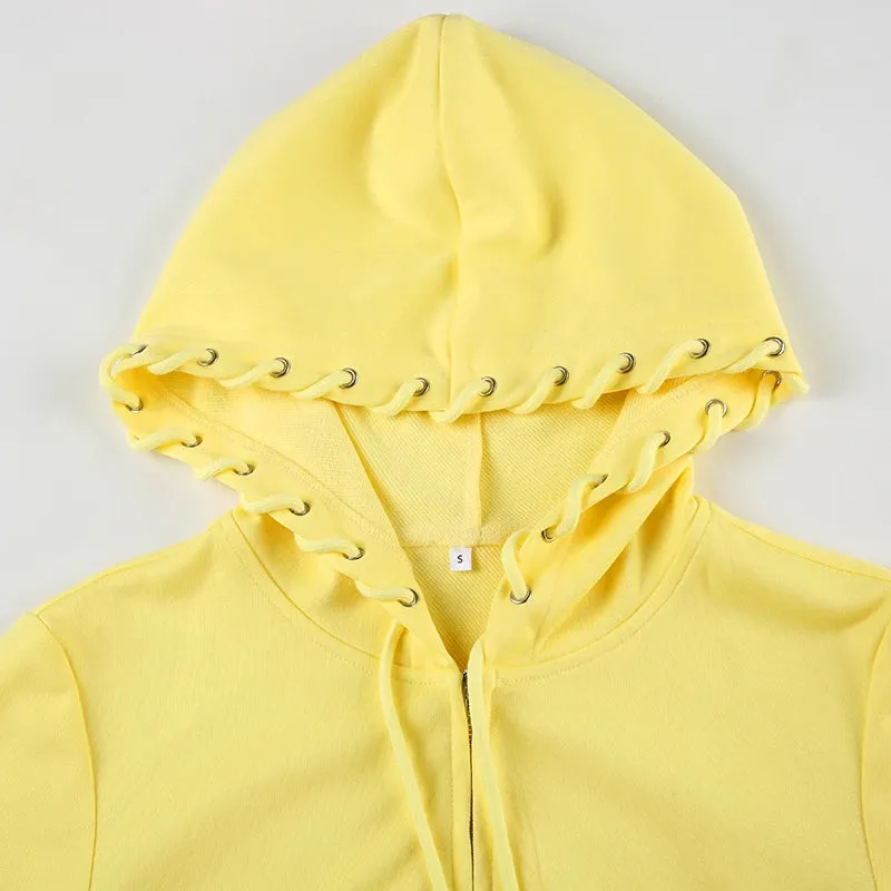 Women's Drawstring Hooded Hoodie & Pants Set - Solid Zipper Two-Piece Outfit for Autumn & Winter