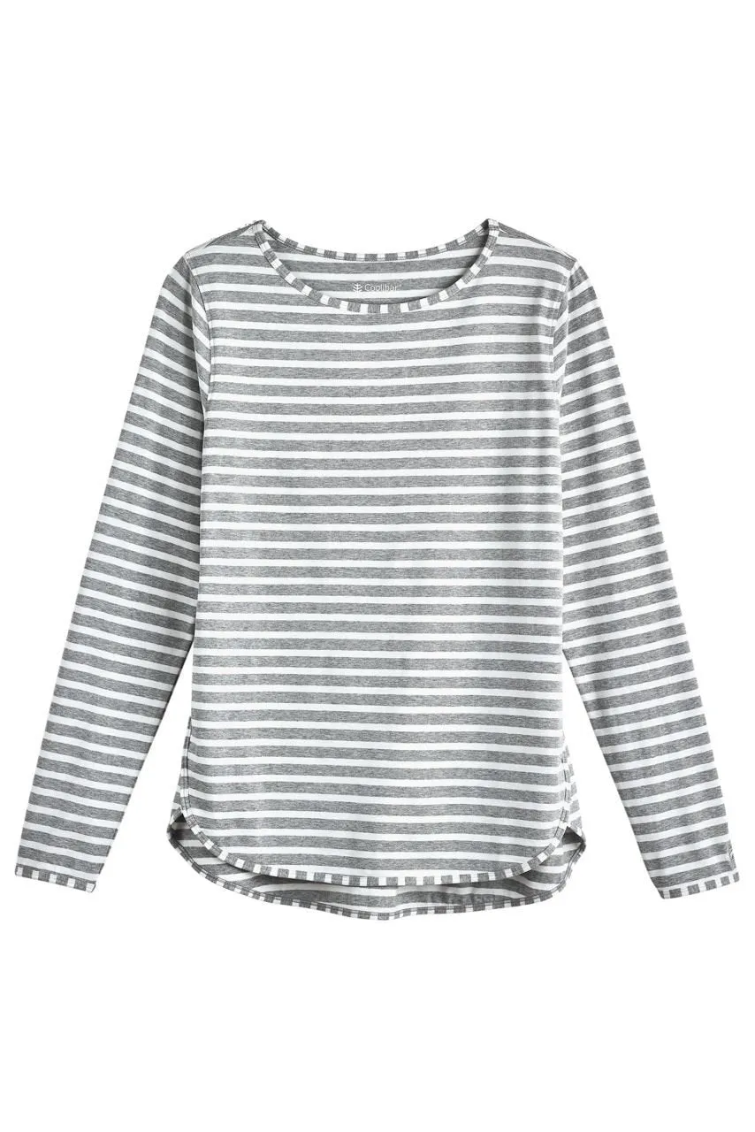 Women's Heyday Side Split Shirt  |  Grey/White Stripe